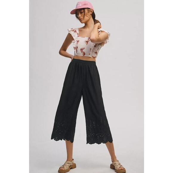 Anthropologie Wide-Leg Eyelet Crop Pants - New Size 4 - Picture 1 of 5